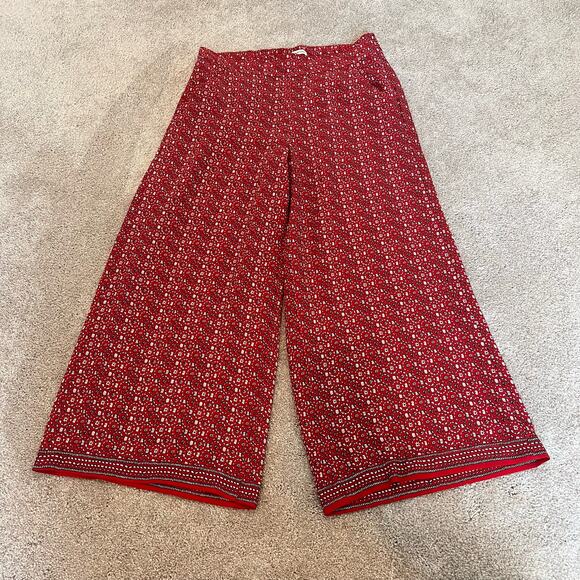 Max Studio Women's Bright Red Patterned Wide Leg Trouser Size M - Picture 2 of 10